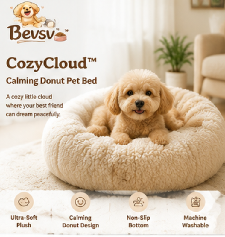 Bevsv™ CozyCloud™ Calming Donut Pet Bed